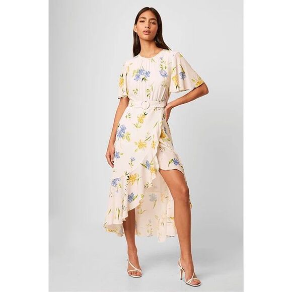 French Connection Cream Floral Belted High-Low Dress Size 6 NWOT - Picture 1 of 13